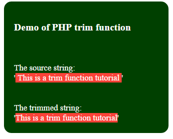 PHP trim function for removing spaces: