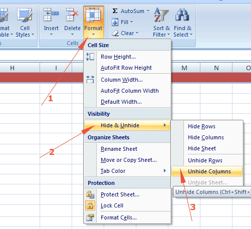 unhide first column in excel 2007