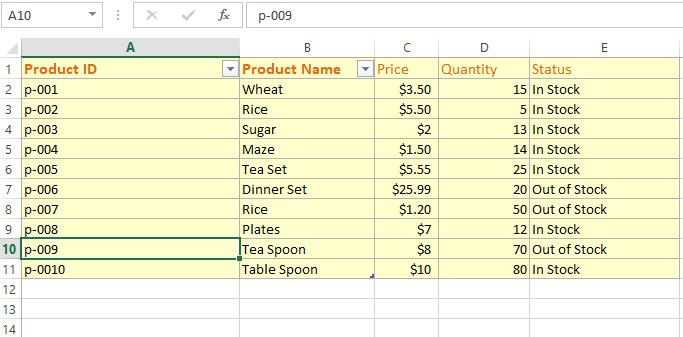 Excel Find Row Sample