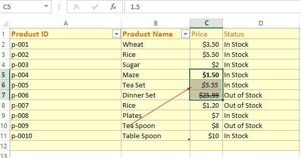 Excel Style Bold