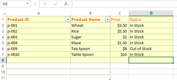 Excel Delete multiple records example image